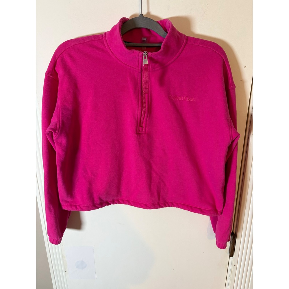 Calvin Klein Performance Womens Hot Pink Cropped Quarter Zip Sweatshirt Large